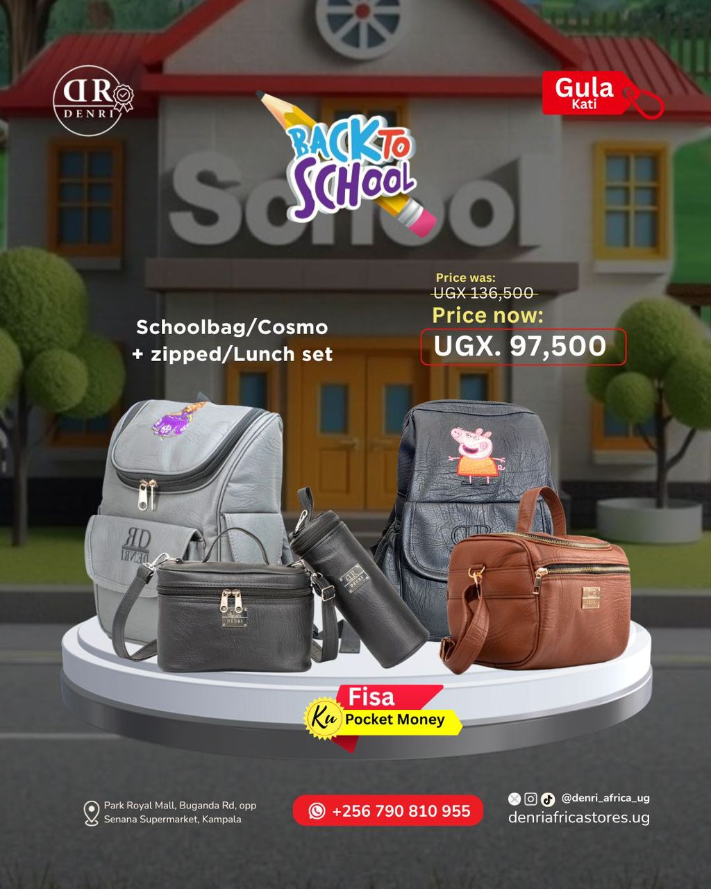 School Bag or Cosmo School Bag + Zipped lunchbag or Lunch set